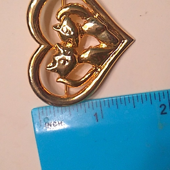 Cats in heart  pin brooch heart rhinestone's crescent moon - Picture 4 of 4